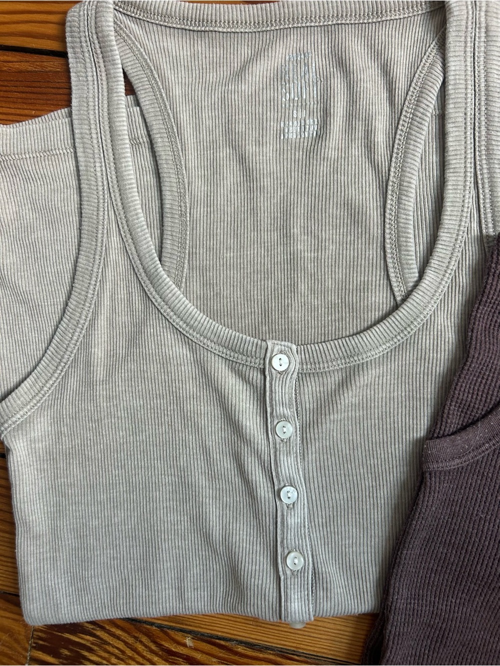 2 FOR DEAL! Ribbed Henley Tank Top Pair — Taupe & heat - Picture 3 of 7